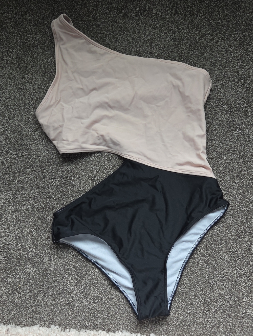 Two-Tone One-Shoulder Swimsuit - Blush & Black